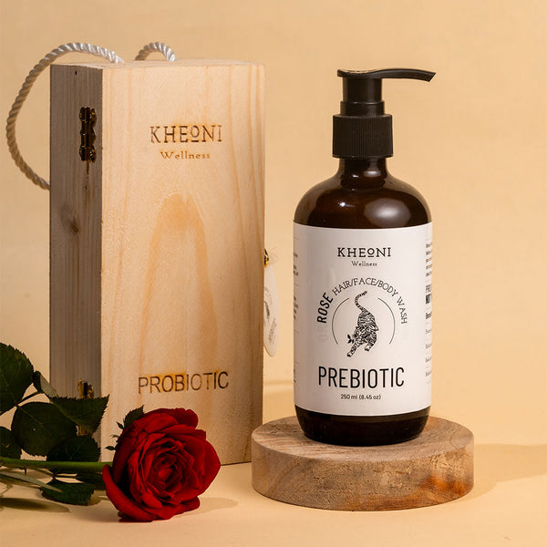 Prebiotic rose bottle for face, hair and body